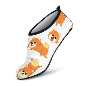 Brown Pomeranian Pattern Aqua Shoes