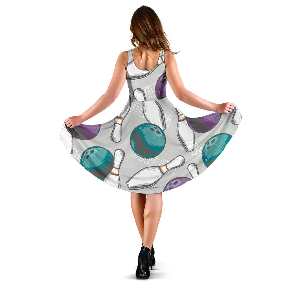 Bowling Ball And Pin Gray Background Sleeveless Midi Dress