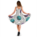 Bowling Ball And Pin Gray Background Sleeveless Midi Dress