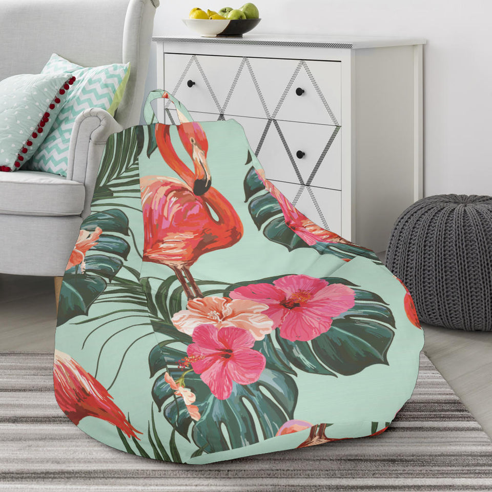 Beautiful Flamingo Tropical Palm Leaves Hibiscus Pateern Background Bean Bag Cover