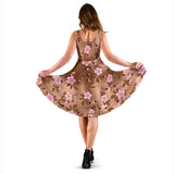 Pink Sakura Cherry Blossom Drak Brown Background Sleeveless Midi Dress