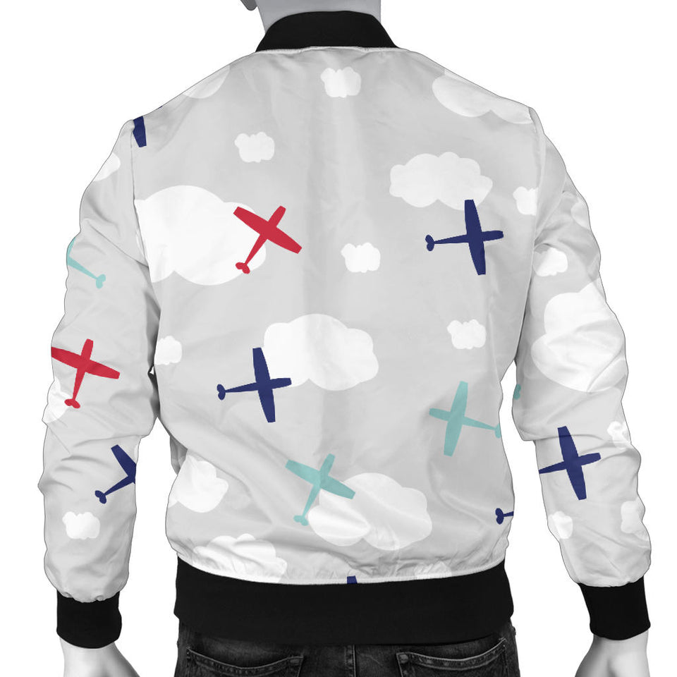 Airplane Cloud Grey Background Men'S Bomber Jacket