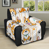 Cute dog corgi striped background pattern Recliner Cover Protector