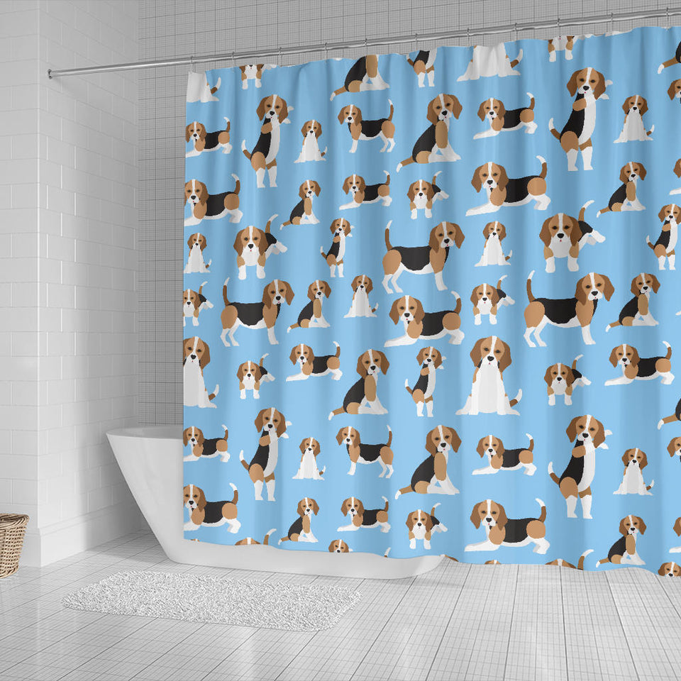 Beagle Dog Blue Background Pattern Shower Curtain Fulfilled In US