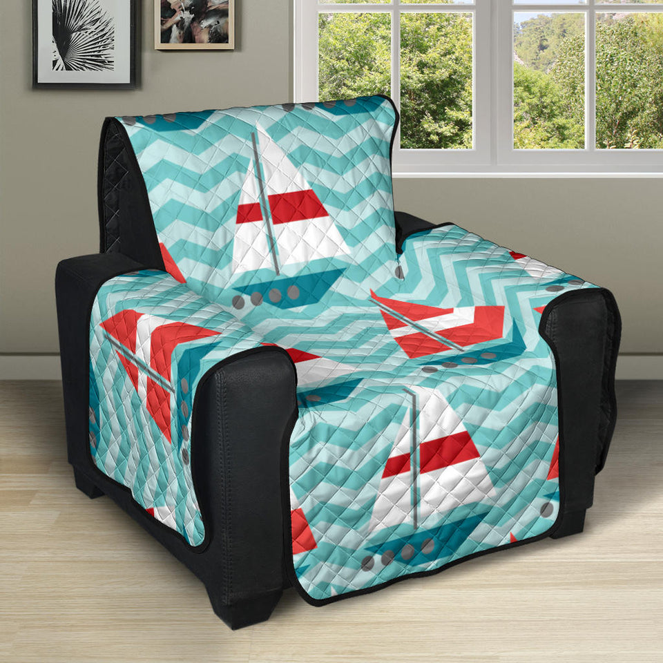 Red White sailboat wave background Recliner Cover Protector