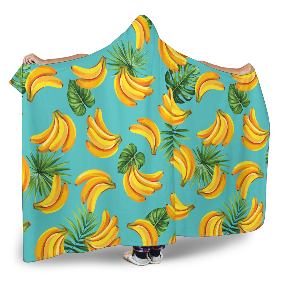 Banana Palm Leaves Pattern Background Hooded Blanket