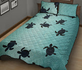 Sea turtle with blue ocean backgroud Quilt Bed Set