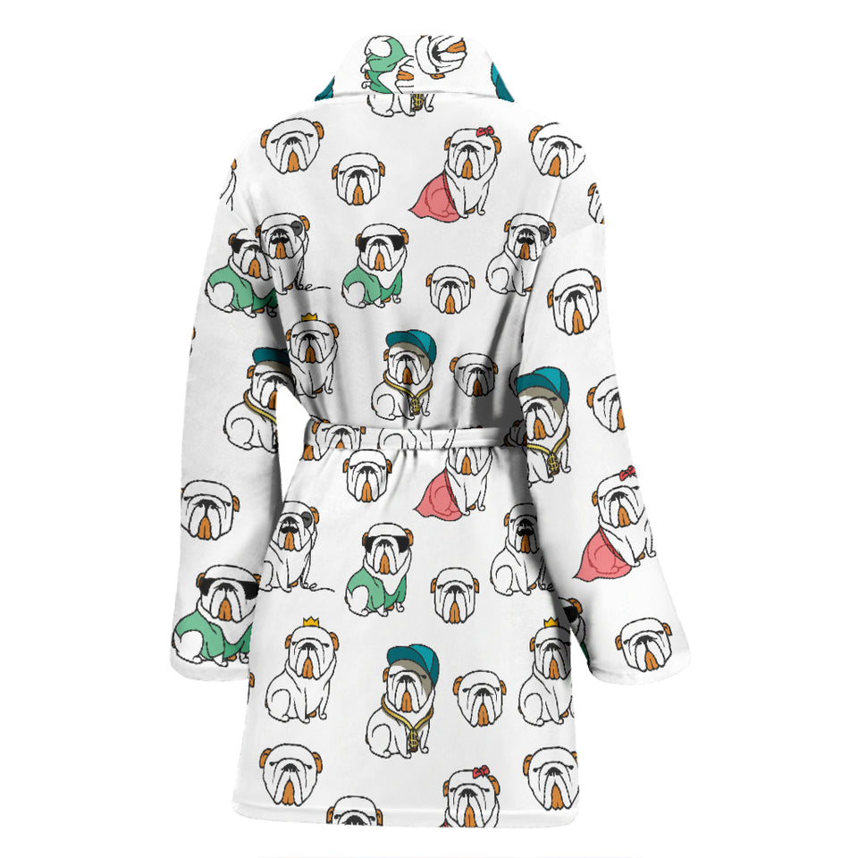 English Bulldog Pattern Print Design 03 Women's Bathrobe