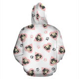 Cute Pugs Pink Heart Paw Pattern Men Women Pullover Hoodie