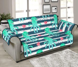 Cute octopuses heart striped background Sofa Cover Protector