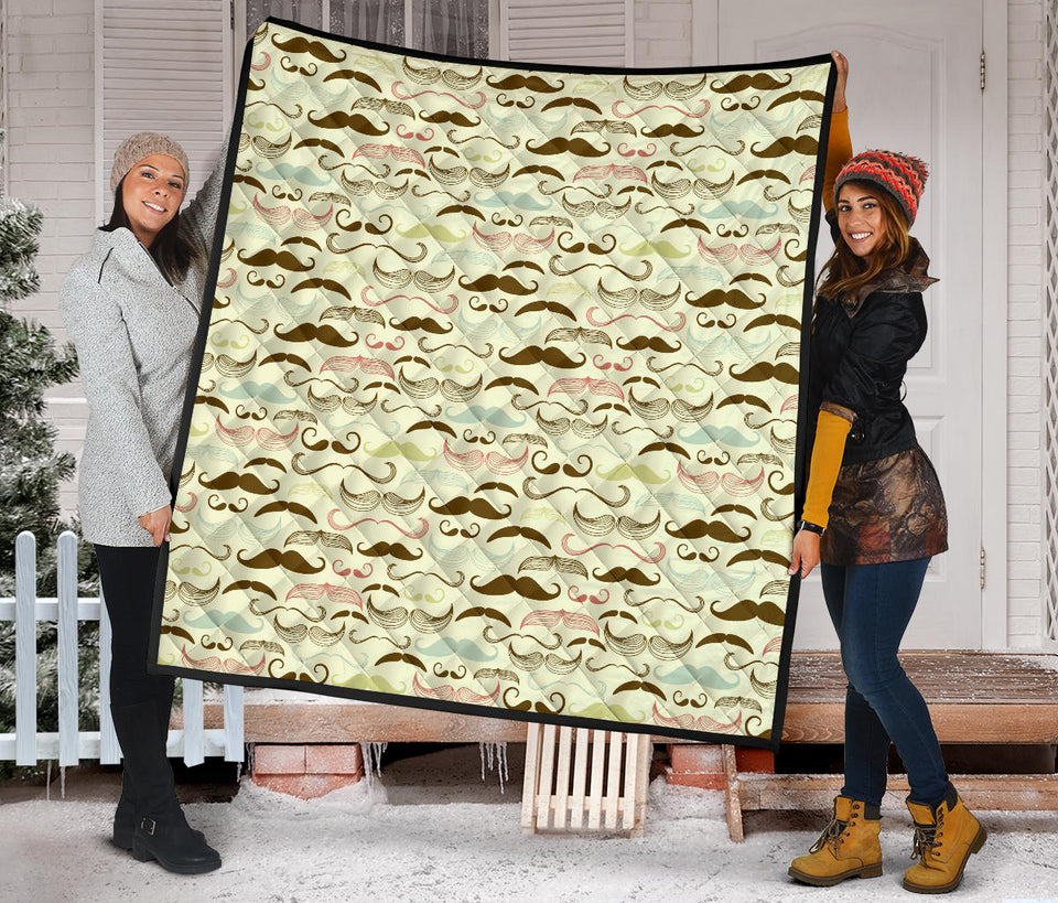 Mustache Beard Pattern Print Design 01 Premium Quilt