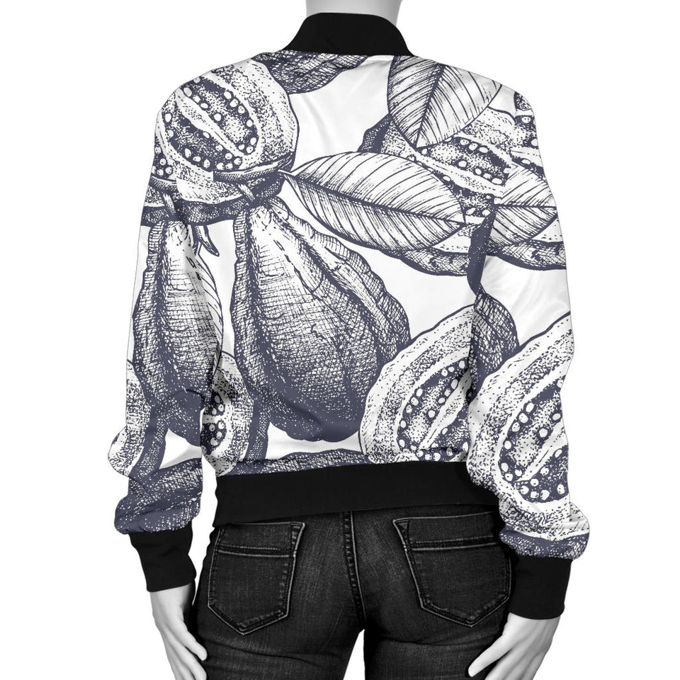 Guava Tropical Hand Drawn Pattern Women'S Bomber Jacket