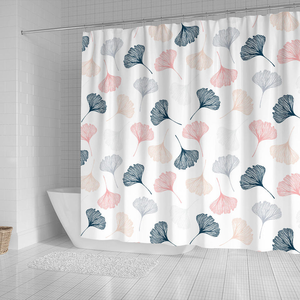 Black Gray Cream Coral Ginkgo Leaves Pattern Shower Curtain Fulfilled In US
