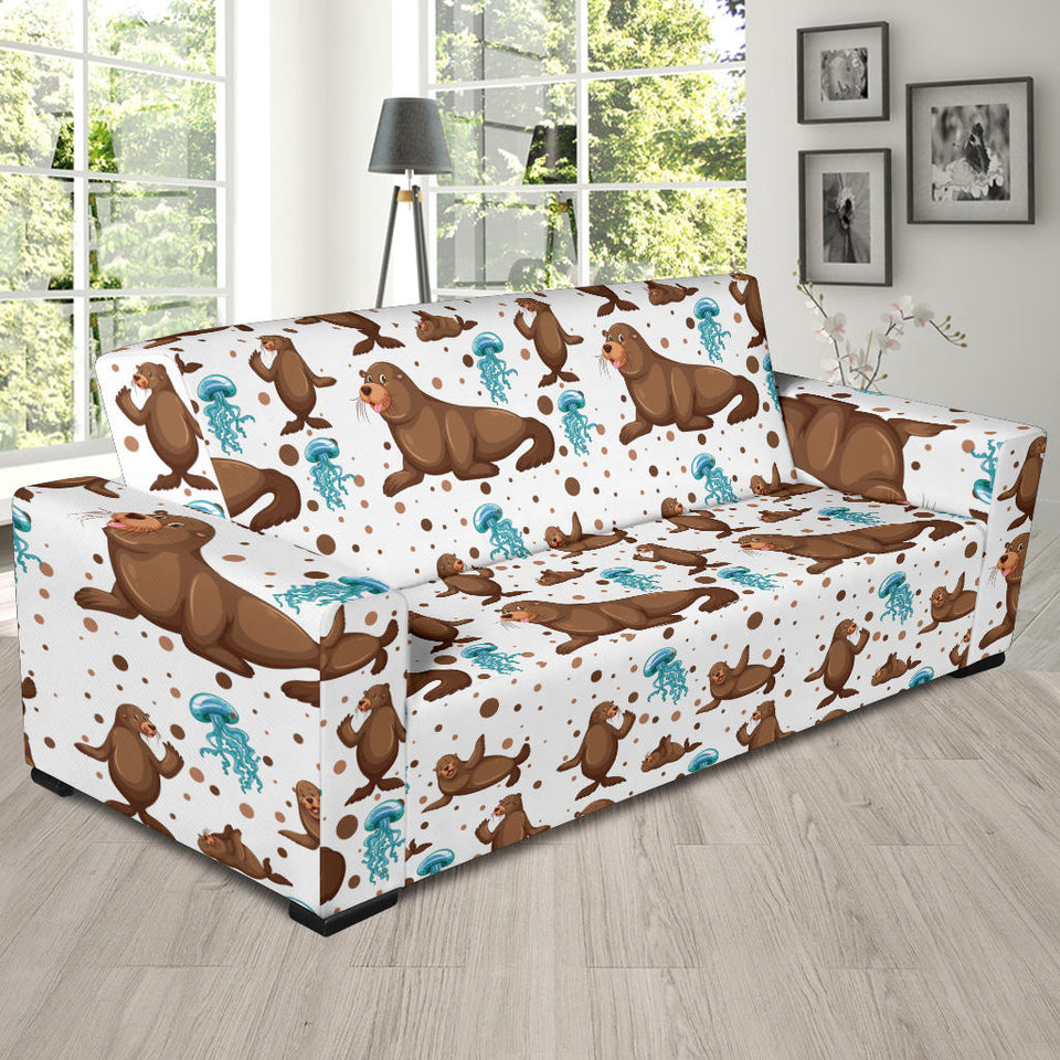 Sea Lion Seals Jellyfish Pattern Sofa Slipcover