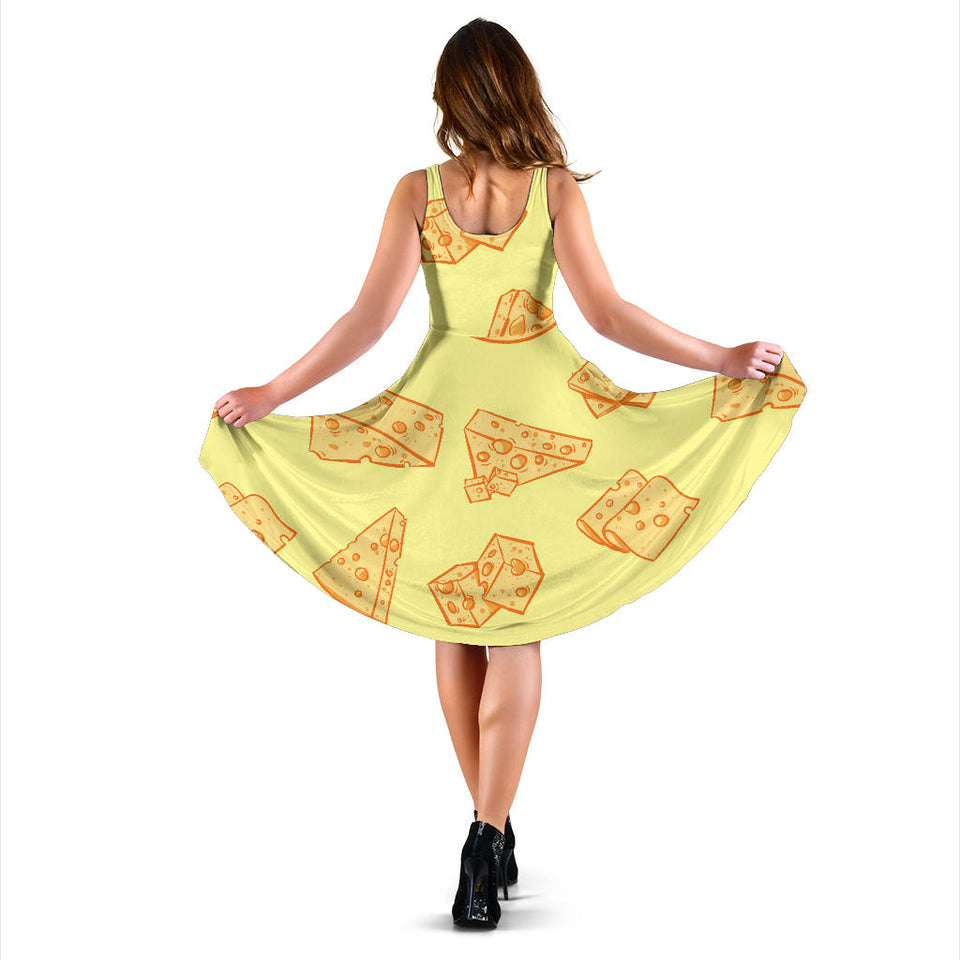 Cheese Design Pattern Sleeveless Midi Dress