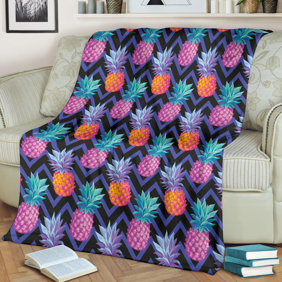 Pineapples Pattern Zigzag Background Premium Blanket