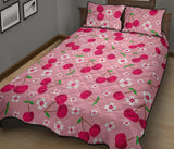 cherry flower pattern pink background Quilt Bed Set