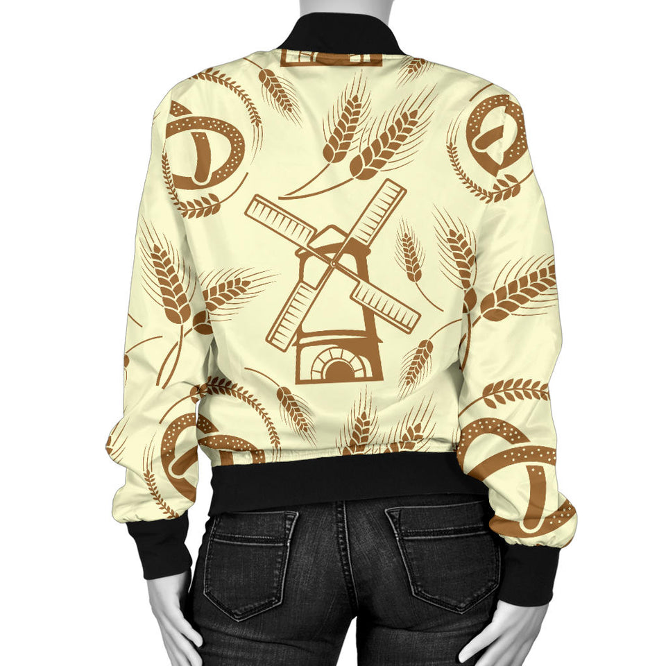 Windmill Wheat Pattern Women'S Bomber Jacket