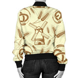 Windmill Wheat Pattern Women'S Bomber Jacket