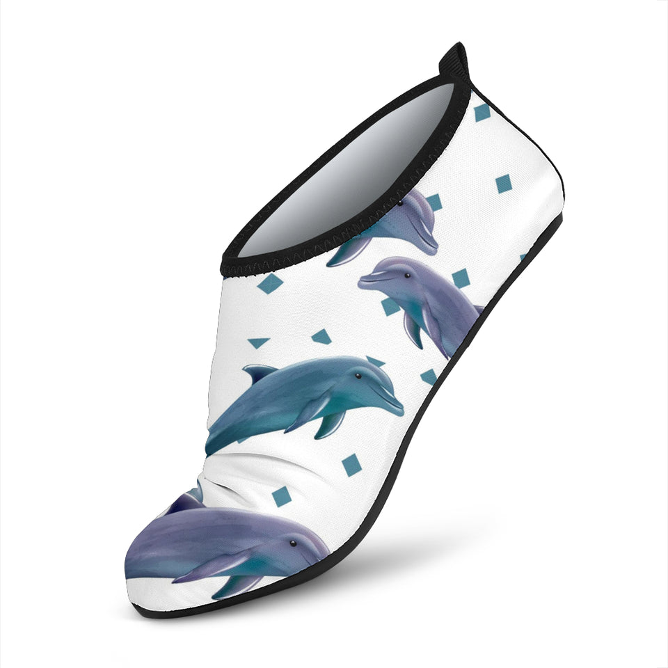 Dolphins Pattern Dotted Background Aqua Shoes