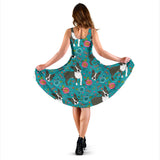 Boston Terrier Beautiful Flower Pattern Sleeveless Midi Dress