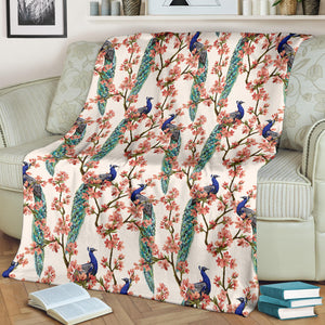 Peacock Tropical Flower Pattern Premium Blanket