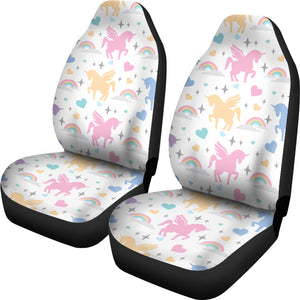 Colorful Unicorn Rainbow Heart Pattern  Universal Fit Car Seat Covers