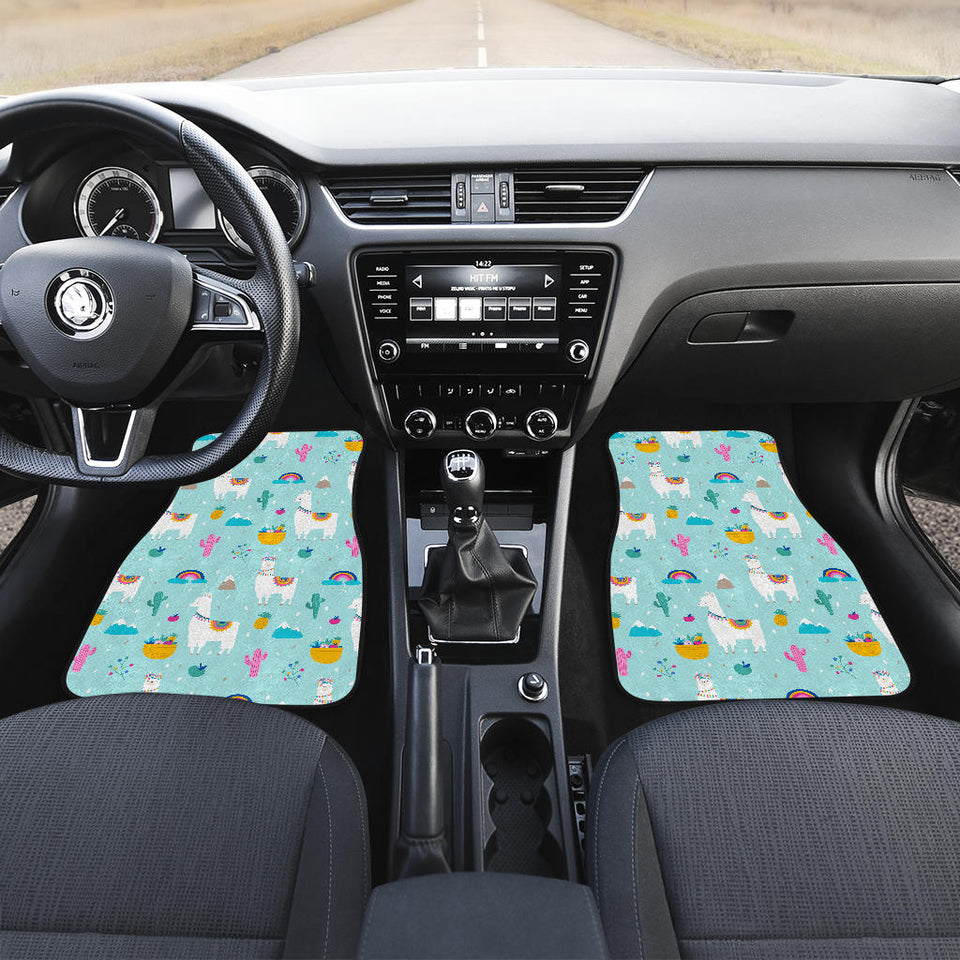 Llama Alpaca Cactus Leaves Pattern Front And Back Car Mats