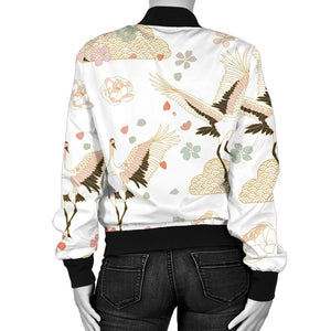 Beautiful Japanese Cranes Pattern Women'S Bomber Jacket