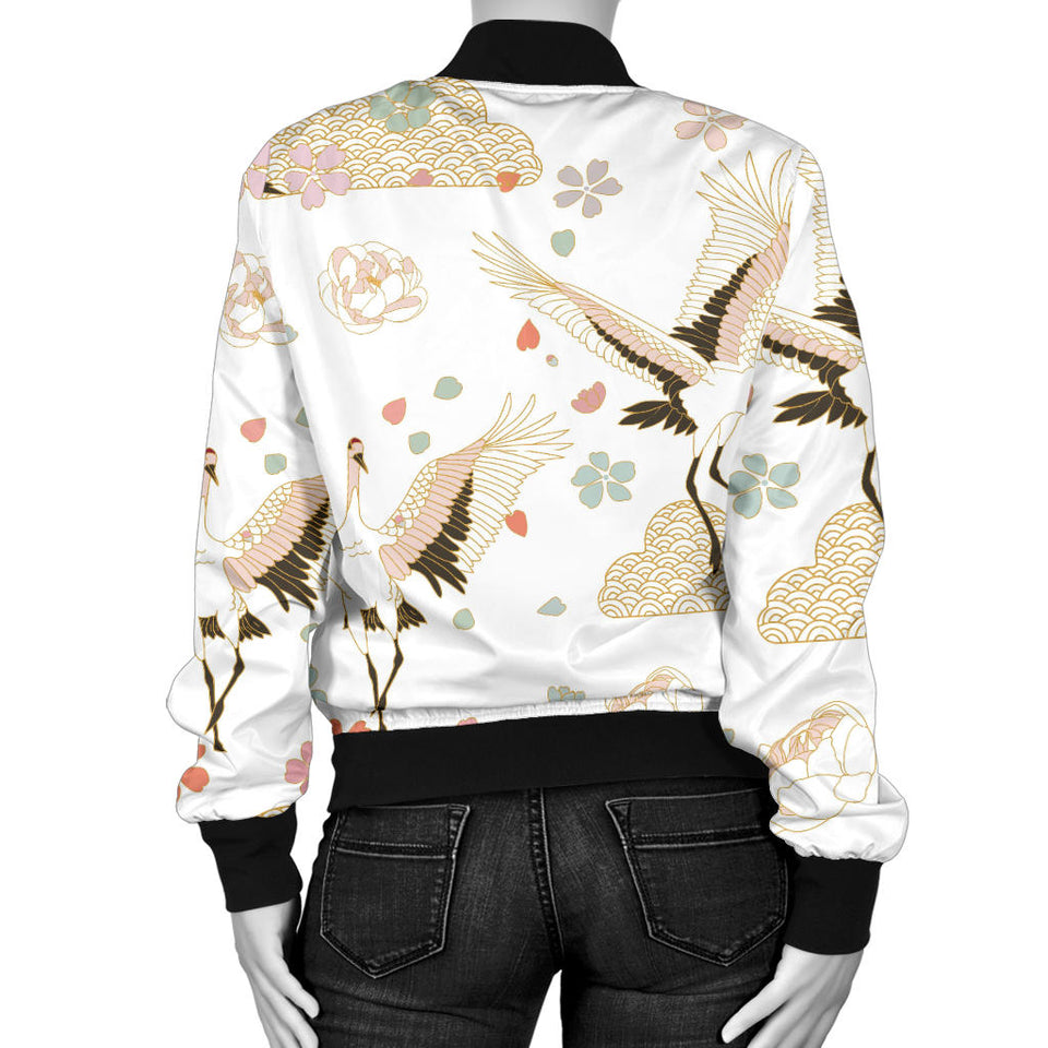 Beautiful Japanese Cranes Pattern Women'S Bomber Jacket