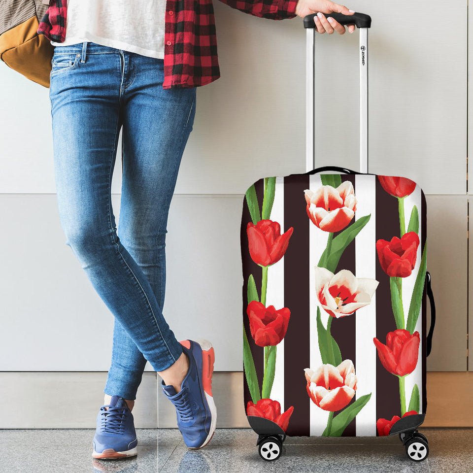 Red And White Tulips Pattern Cabin Suitcases Luggages