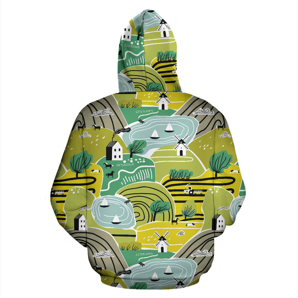 Hand Drawn Windmill Pattern Men Women Pullover Hoodie