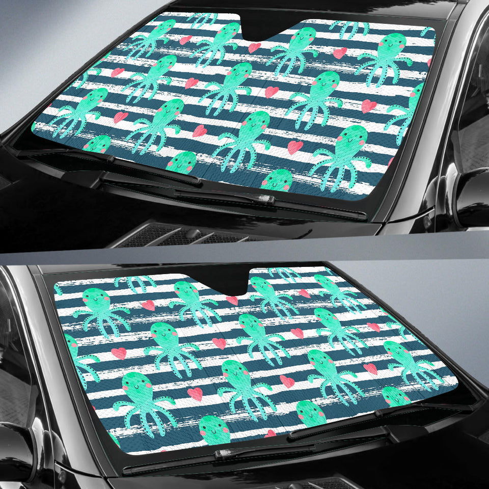 Cute Octopuses Heart Striped Background Car Sun Shade