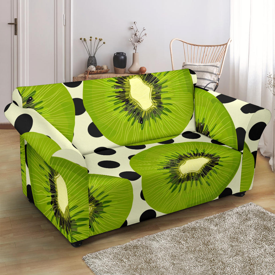 Kiwi Black Dot Background Loveseat Couch Slipcover