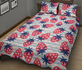 Strawberry pattern blue lines background Quilt Bed Set