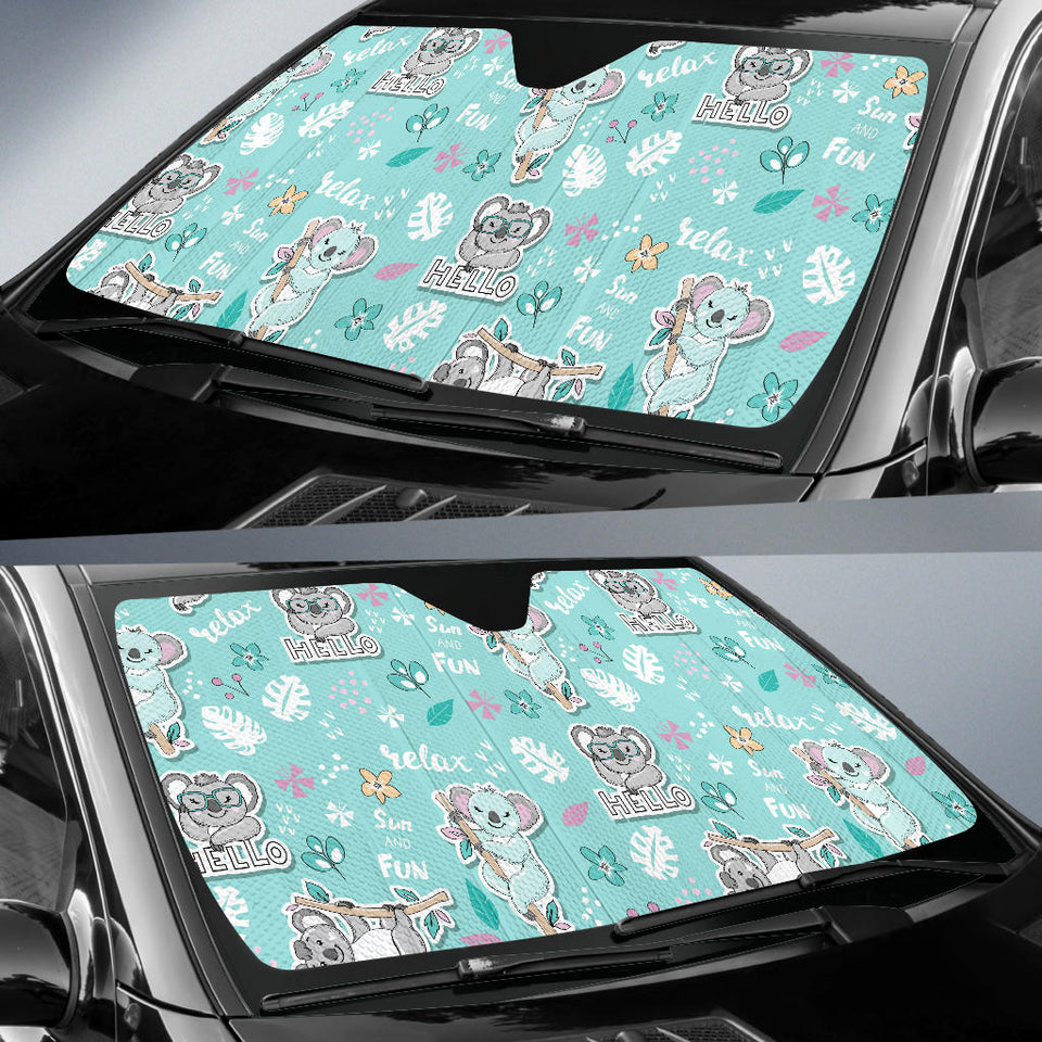 Cute Koalas Blue Background Pattern Car Sun Shade