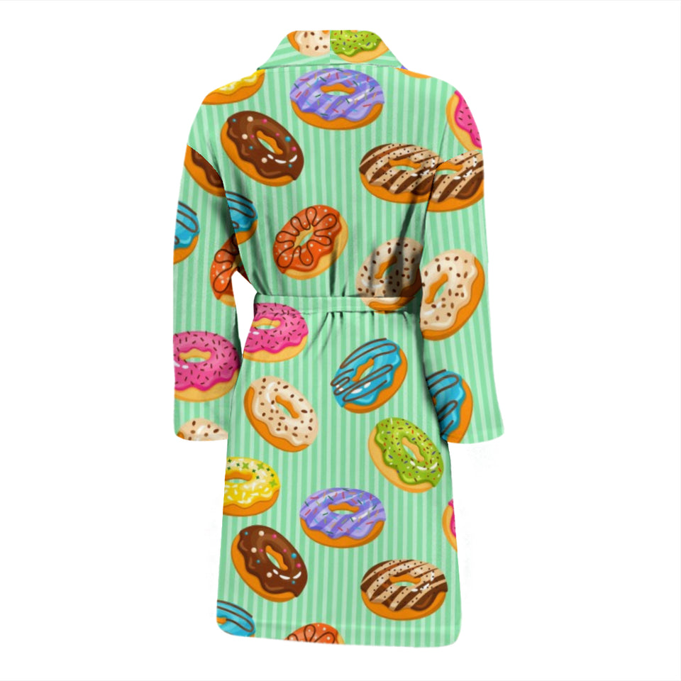 Colorful Donut Pattern Green Background Men'S Bathrobe