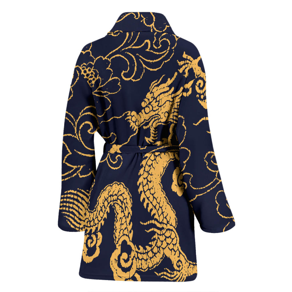 Gold Dragon Pattern Women'S Bathrobe