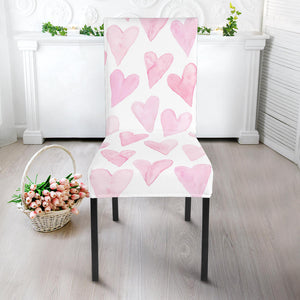 Watercolor Pink Heart Pattern Dining Chair Slipcover