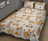Cute dog corgi striped background pattern Quilt Bed Set
