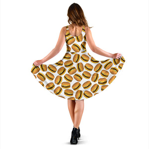 Hamburger Pattern Print Design 03 Sleeveless Midi Dress