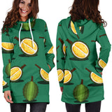 Durian Pattern Green Background Women'S Hoodie Dress