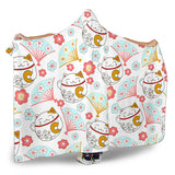 Maneki Neko Lucky Cat Fan Sakura Hooded Blanket