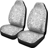Cartoon Hand Drawn Ice Cream Black White Universal Fit Car Seat Covers