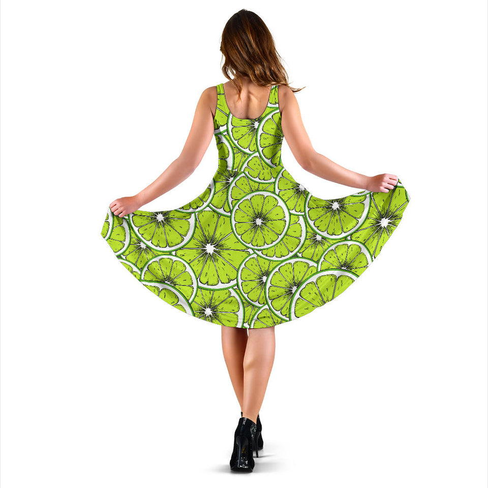 Slices Of Lime Design Pattern Sleeveless Midi Dress