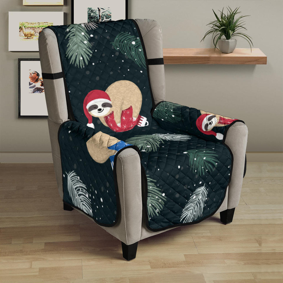 Cute sloths sleeping christmas ball santa hat pattern Chair Cover Protector