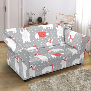 Cute Polar Bear Christmas Snow Pattern Loveseat Couch Slipcover