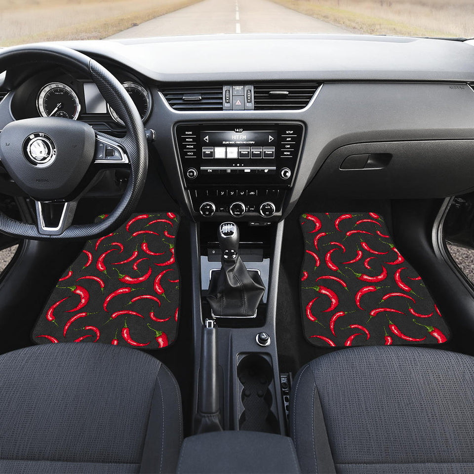Chili Peppers Pattern Black Background  Front Car Mats