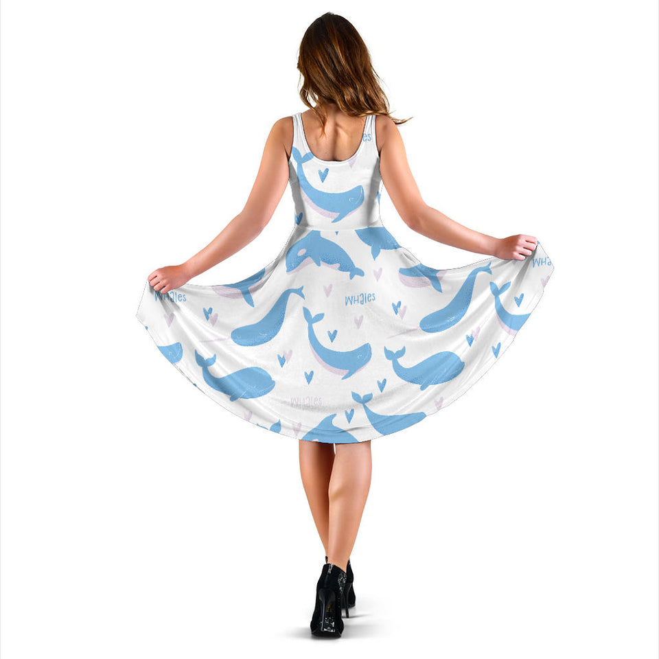 Blue Whale Pattern Sleeveless Midi Dress