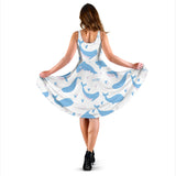Blue Whale Pattern Sleeveless Midi Dress